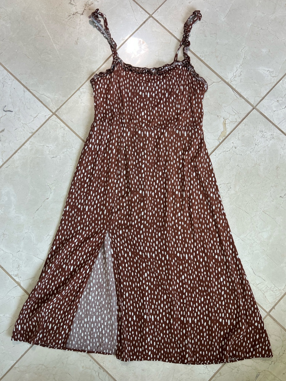 Mi Ami Brown White Polka Dot Teardrop Ruffle Midi Dress Womens Medium Sundress